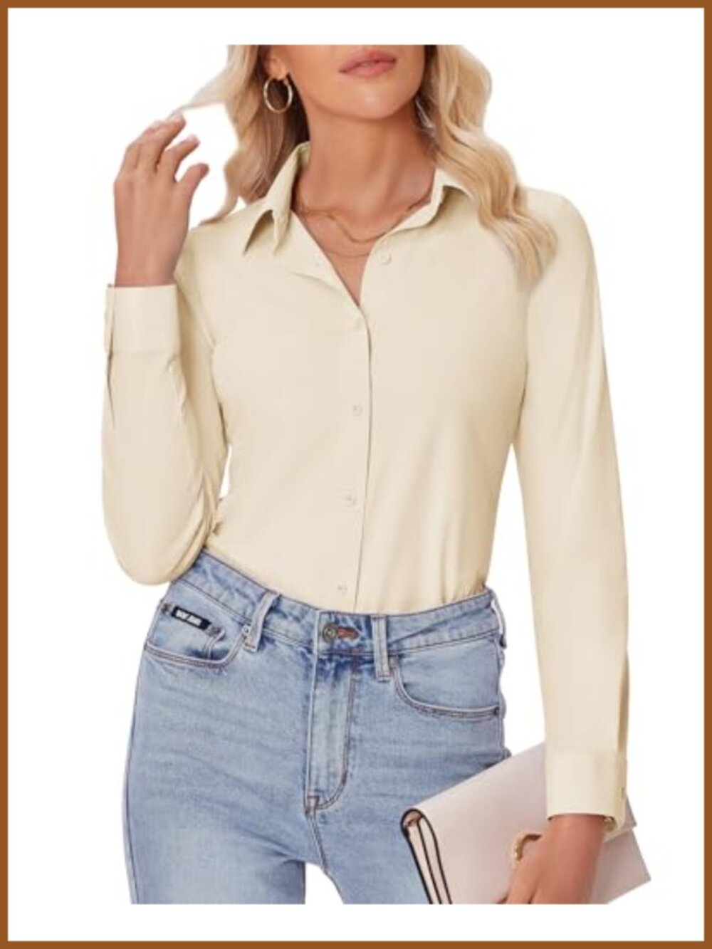 Women's Slim Fit Long Sleeve Button Down Stretch Dress Shirt Wrinkle Free